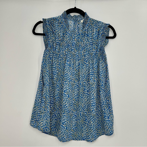 NWT Max Studio Women's Crepe Sleeveless Mock Ruffle Neck Blouse Blue Floral XS - Picture 5 of 12